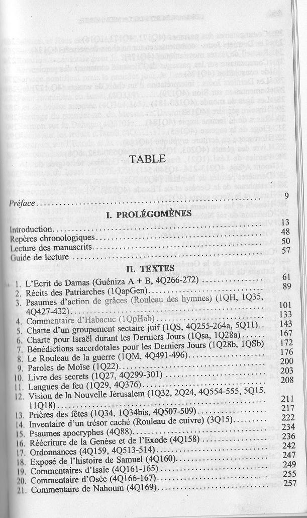 table des matieres des traductions françaises de textes des manuscrits de la mer morte de qumran wise abegg cook